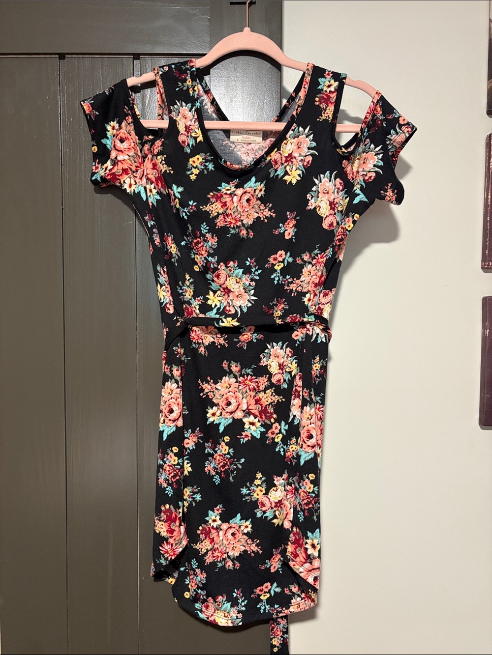 Bobbie Brooks Black Floral Cold-Shoulder Mini Dress